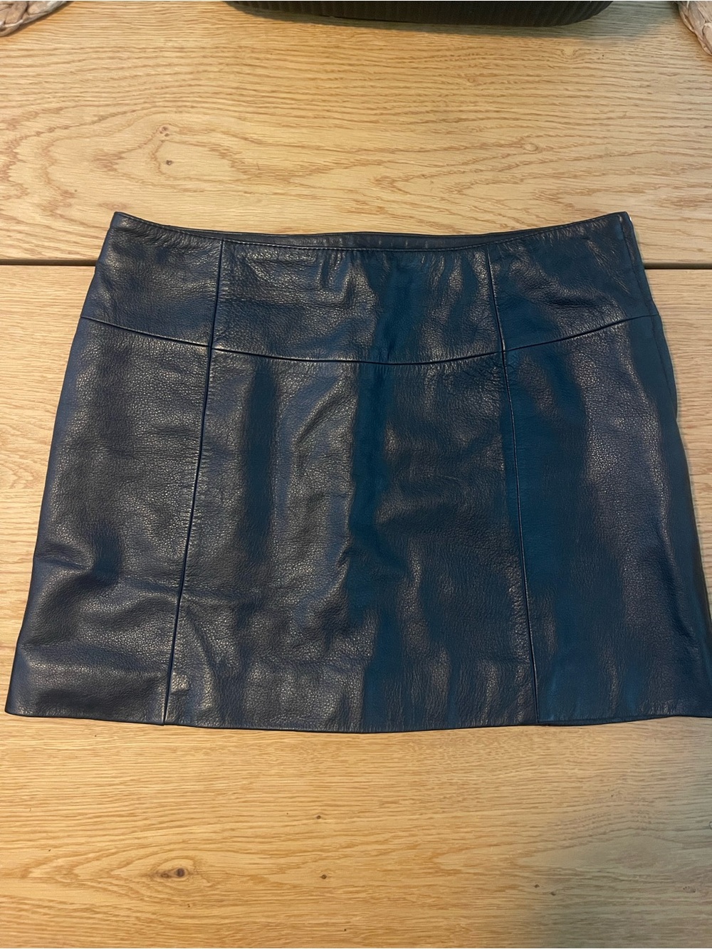 Leather Mini Skirt in Navy Black